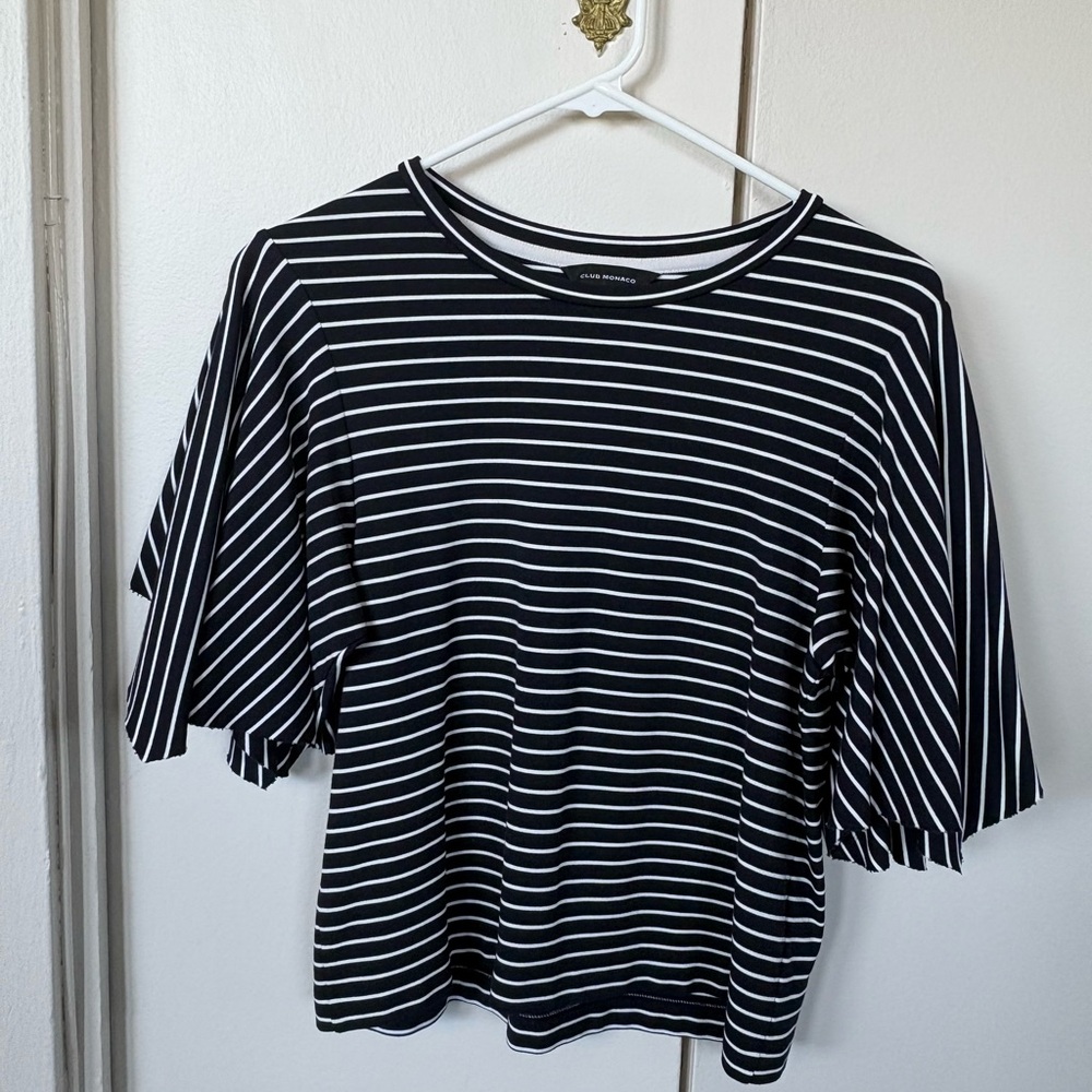 Club Monaco Black & White Striped Short Sleeve Tee